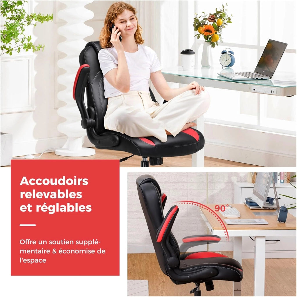 Sedia da gioco con braccioli sollevabili – Sedia da gioco ergonomica a funzione ribaltabile – Seduta PC Gaming in schiuma ad alta densità rosso