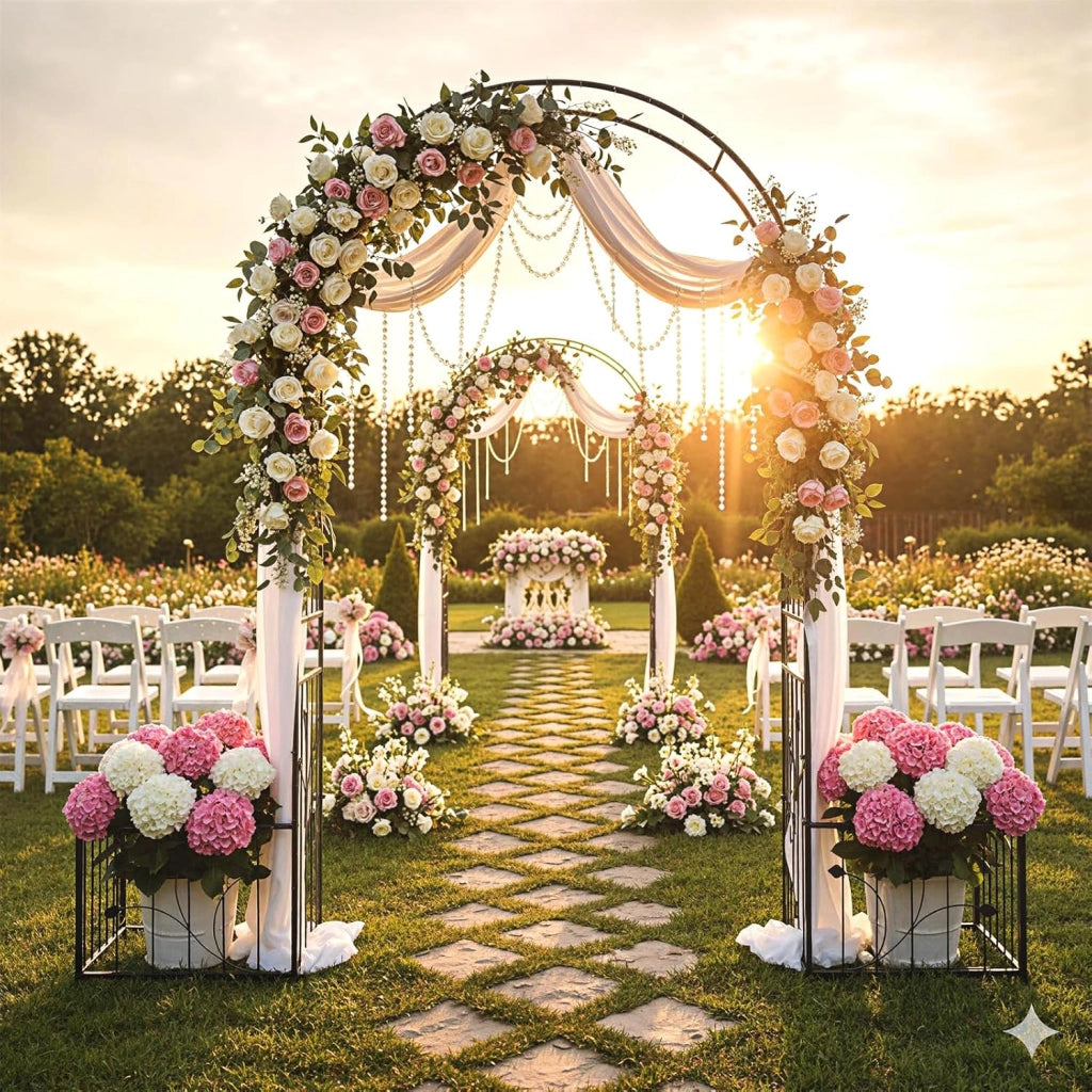 Arco da Giardino, Pergolato in Metallo con Fioriere Laterali, Arco da Esterno per Piante Rampicanti, Rose e Viti, Decorazione per Matrimonio e Festa, 198 x 49,5 x 221 cm