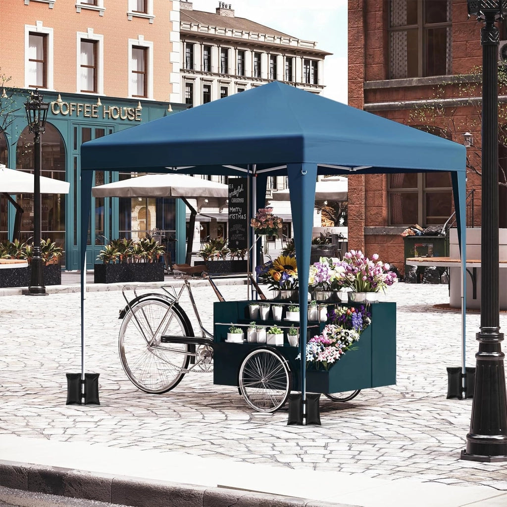 Gazebo da Giardino Richiudibile 2x2m Gazebo da Esterno in Ferro Regolabile in Altezza Tendone Pieghevole con Telo Idrorepellente,Set di 4 Sacchi di Sabbia, Facile da Montare Blu