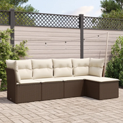 Set Divano da Giardino 5 pz con Cuscini-Sofa da Giardino-Divanetto da esterno Marrone in Polyrattan 921528