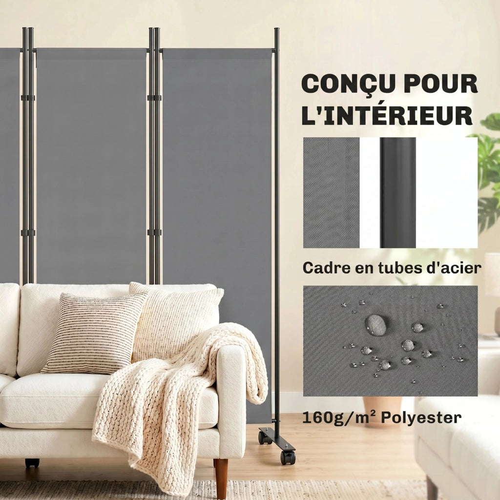 Paravent 5 Pannelli ¨C Minimal ¨C 252x170x1,5 cm, Grigio Scuro, Acciaio e Poliestere