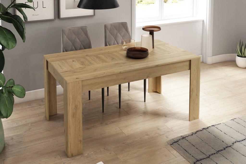 Set Naturale soggiorno sala da pranzo, Credenza-mobile tv 160cm-tavolo allungabile rovere/nero