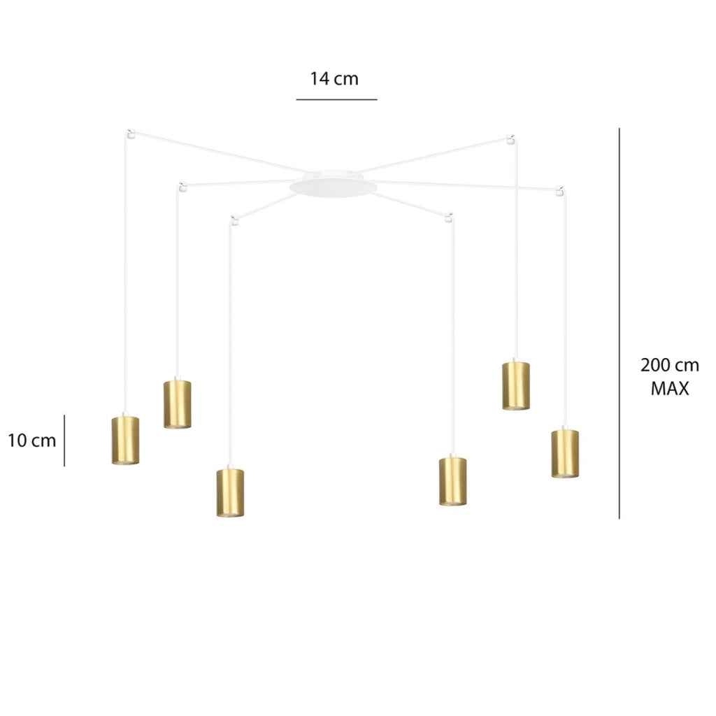 Lampada a sospensione TRAKER con diffusori oro e struttura bianca