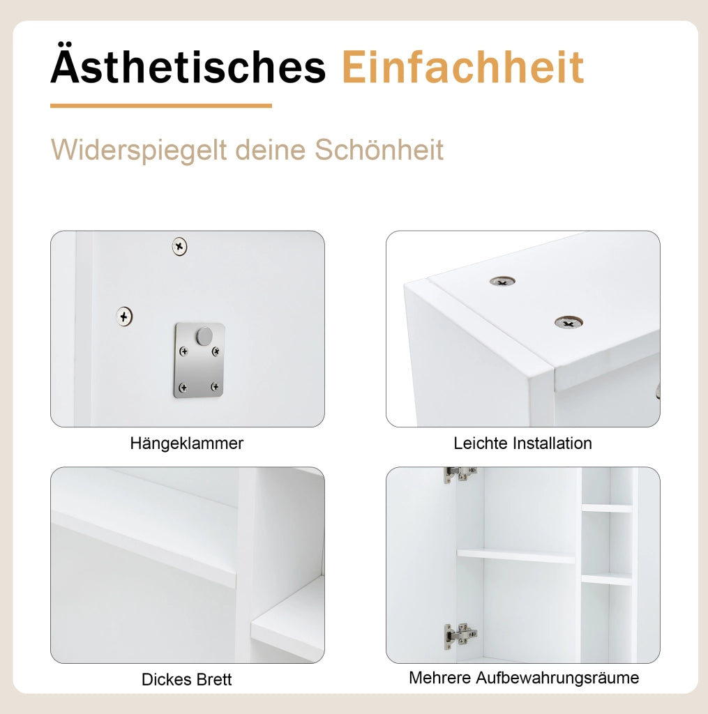 Armadio Specchiera da Parete 55×56 cm con Specchio di Sicurezza e Ripiani Interni, Bianco, per Bagno e Trucco