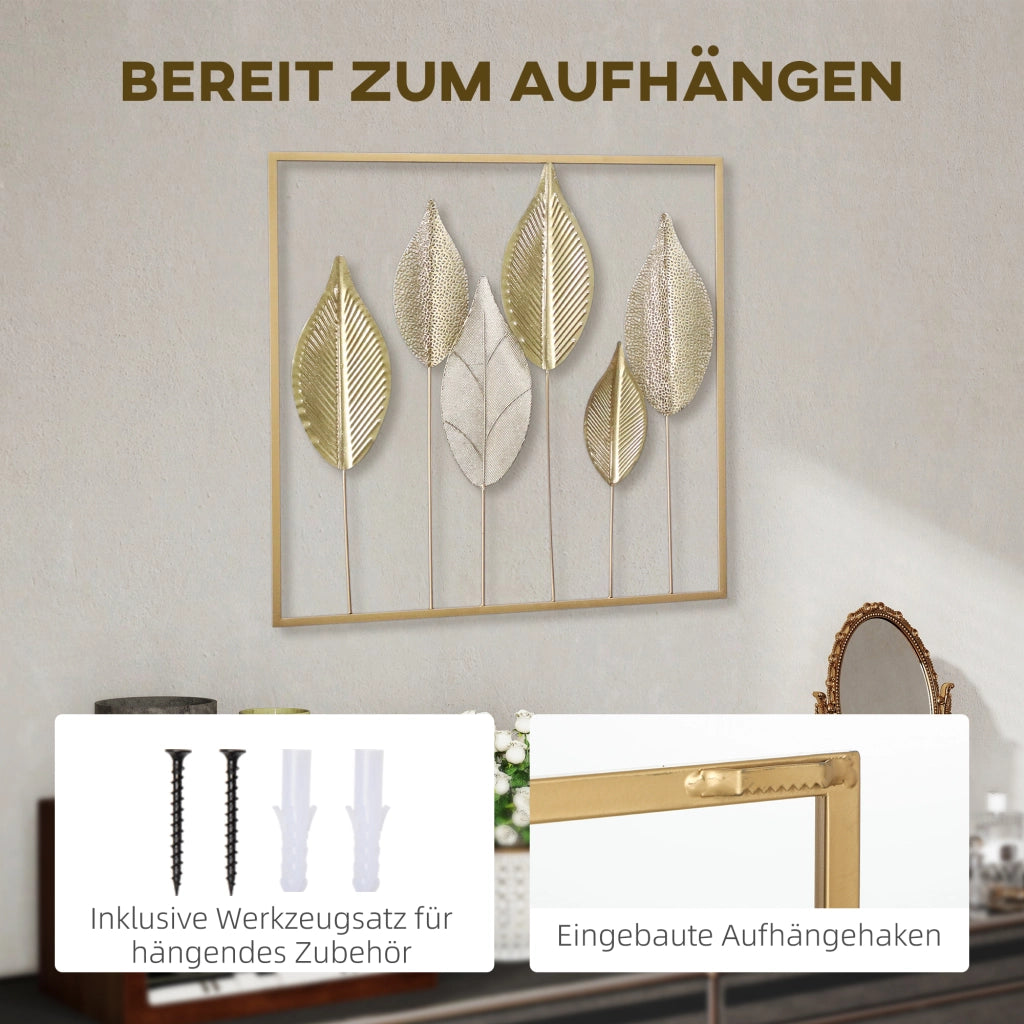Cornice a parete in metallo con motivo foglia ¨C Zephmum ¨C Oro 30x40 cm