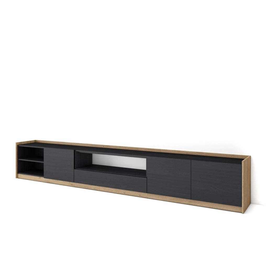 Mobile TV Soggiorno, 310x50x37 cm, Per TV fino a 80", Mobile Soggiorno, Nero e rovere