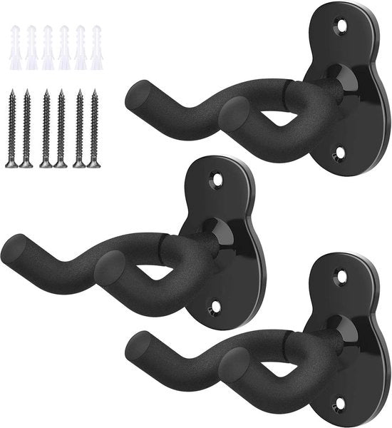Supporto per chitarra da parete 3 pezzi per chitarra elettrica, acustica, basso e ukulele - Nero