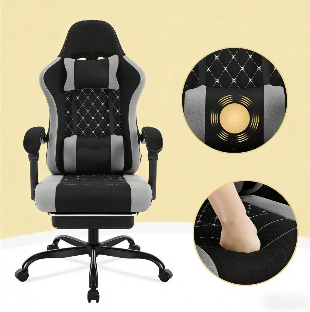 Sedia da ufficio ergonomica girevole con massaggio, nero/grigio