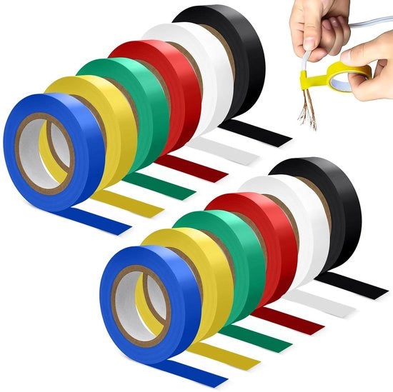 Set di nastro isolante a colori - Acqua e non conduttore - 12 pezzi - Per uso elettrico e riparazione - 16mm x 20m