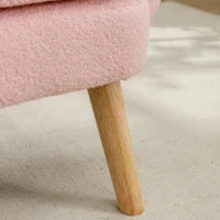 Poltrona Relax Moderna in Velluto Teddy con Cuscino, Seduta Extra Spessa, Struttura in Legno Massello,71x72x71cm - Poltroncina da Salotto, Rosa