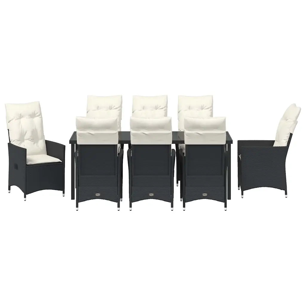 Set da Pranzo per Giardino con cuscino 9 pcs Nero polyrattan 3379540