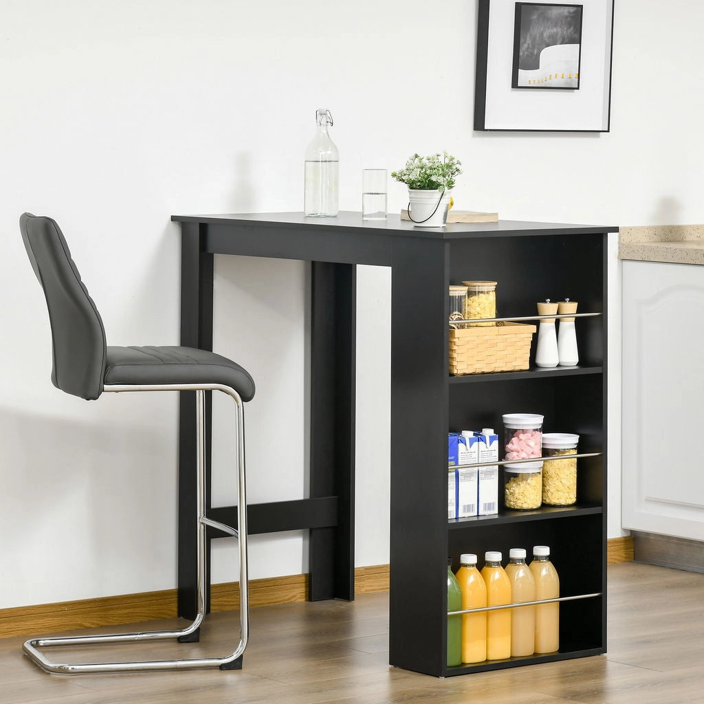 BANCONE DA CUCINA TAVOLO ALTO CON 3 MENSOLE IN LEGNO 112X57X106CM NERO