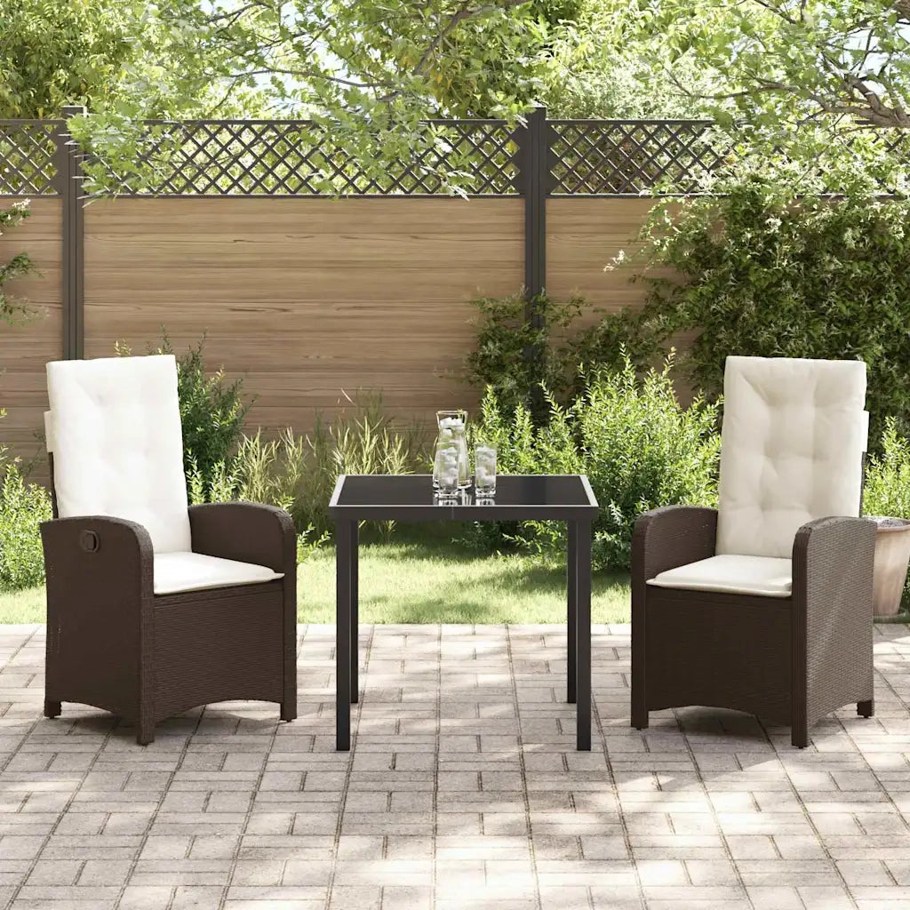 Set da Pranzo per Giardino con cuscino 3 pcs Marrone polyrattan 3380267