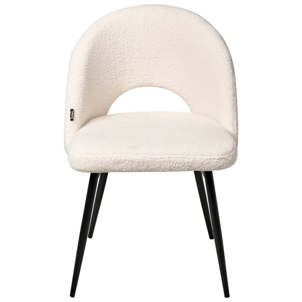 Set di 2 sedie da pranzo in tessuto bouclè bianco braccioli schienale intagliato gambe in metallo moderna industriale