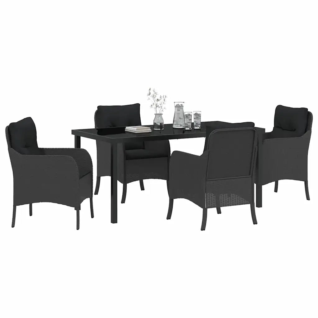Set da Pranzo per Giardino con cuscino 5 pcs Nero polyrattan 3380151