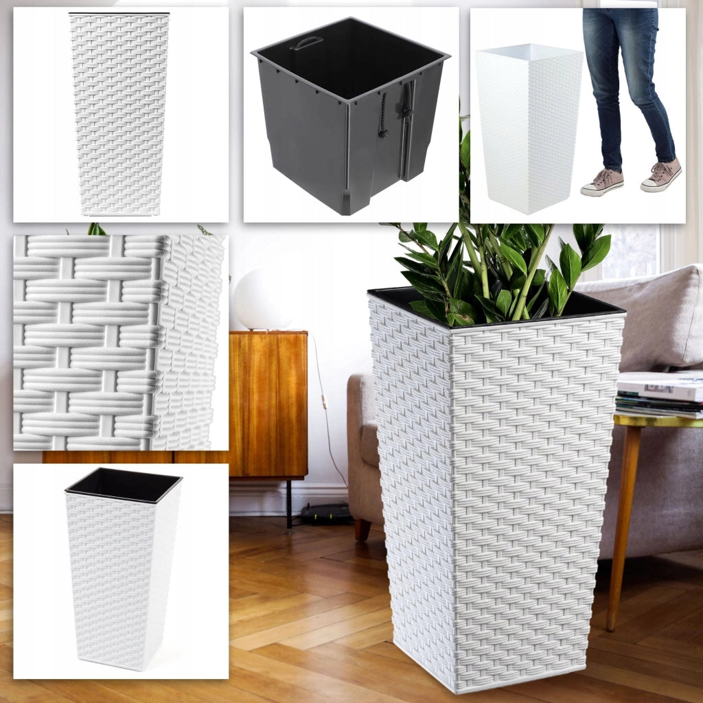 Vaso da giardino KADAX con inserto per fiori, grande e alto, 34x68 cm, bianco.