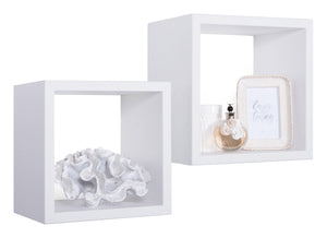 Set 2 Mensole Cubo da Parete Quadrato in Fibra di Legno Q-Bis Maxi Bianco