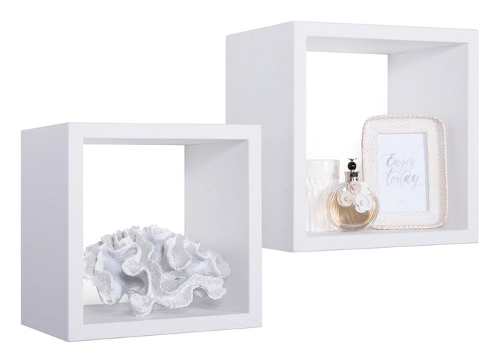 Set 2 Mensole Cubo da Parete Quadrato in Fibra di Legno Q-Bis Maxi Bianco