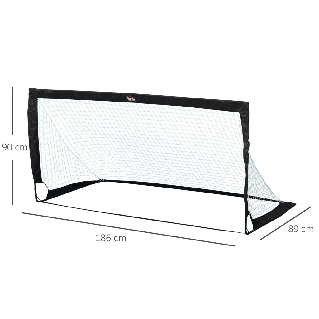 Set di 2 porte da calcio, mini porte, pieghevoli, in acciaio e Tetrolon, nere, 186x90x89 cm, per giardino e parco giochi.