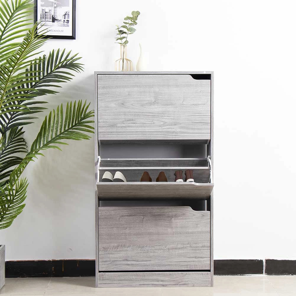 Scarpiera 3Ante Doppia Profondità Salvaspazio Grigio 63x24 H115cm Legno Mdf