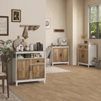 Mobile Cucina Stile Rustico con Armadietti e Cassetto, 76.6x 35x 81.5cm, Bianco e Marrone