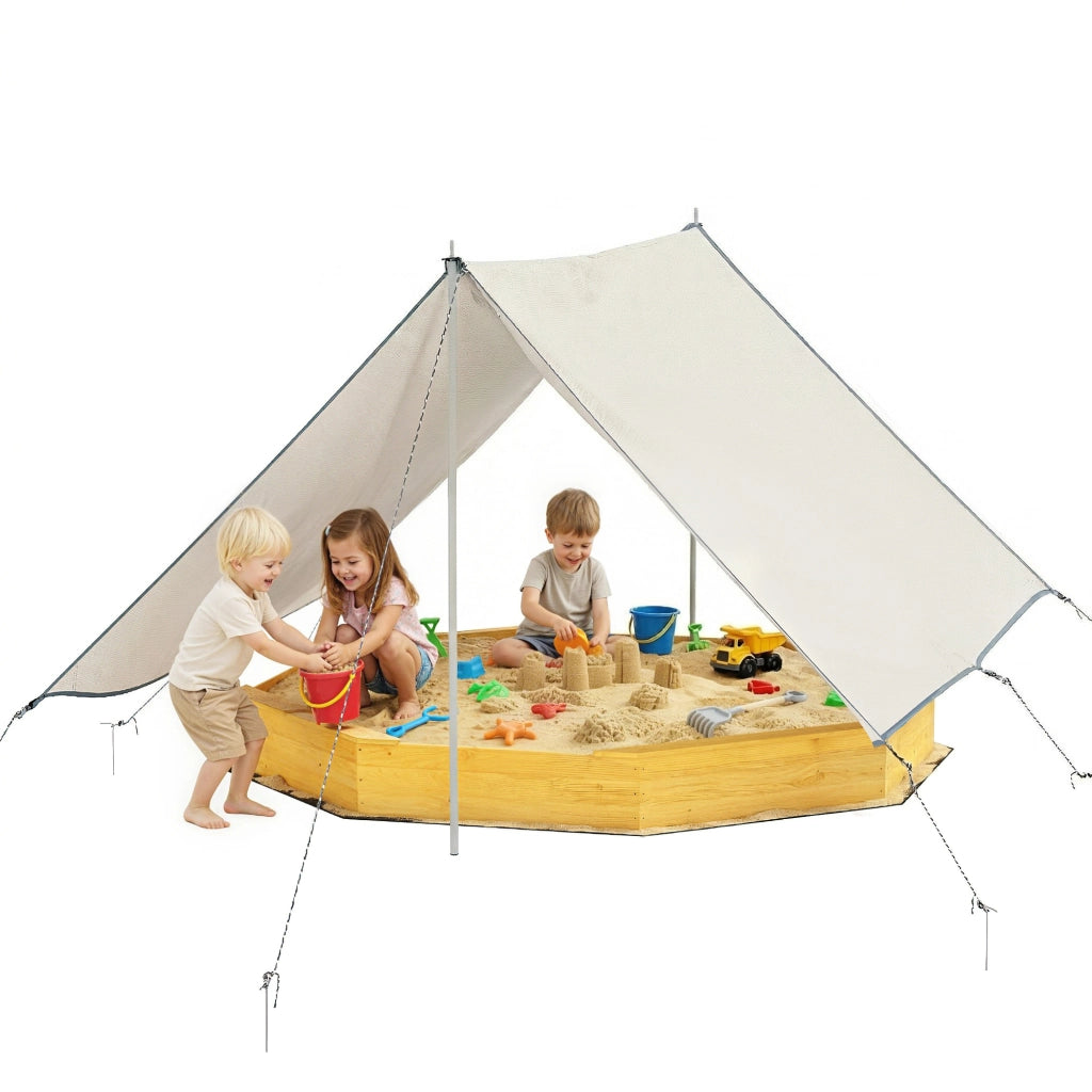 Sandbox in legno con tettoia e panche ¨C zephmum ¨C giallo, 4 posti