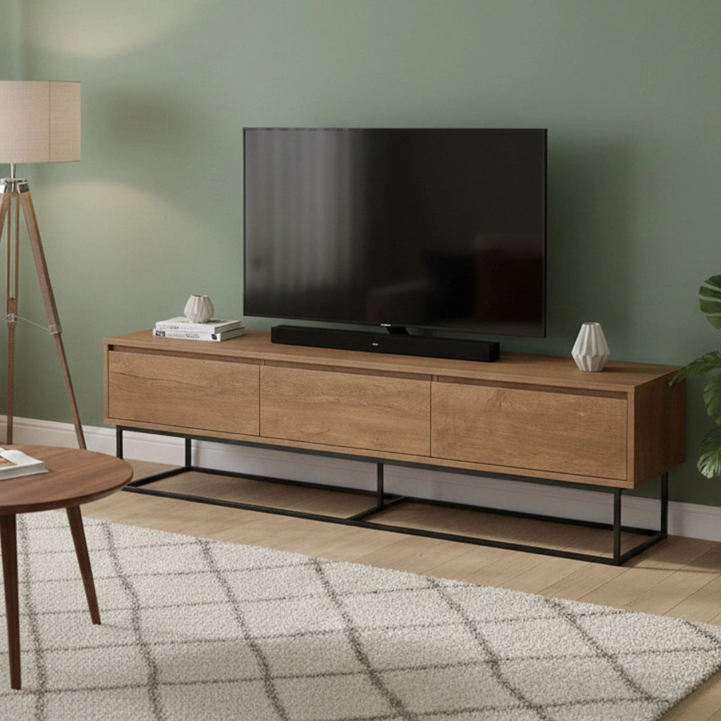 Mobile porta TV Iginia, Credenza da soggiorno, Armadio basso per TV, Base parete attrezzata, 180x40h50 cm, Noce e Nero