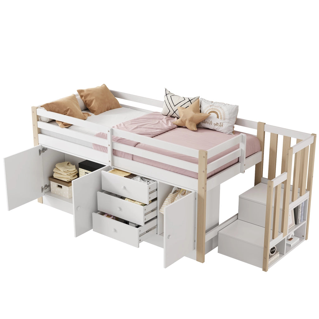 LETTO A CASTELLO con scala e cassetti 90 x 200 cm bianco