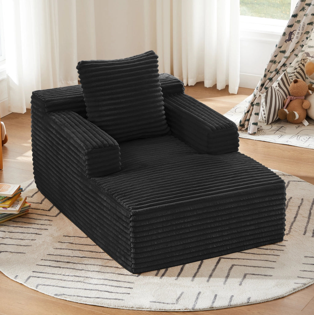 Divano chaise longue in tessuto a coste nero