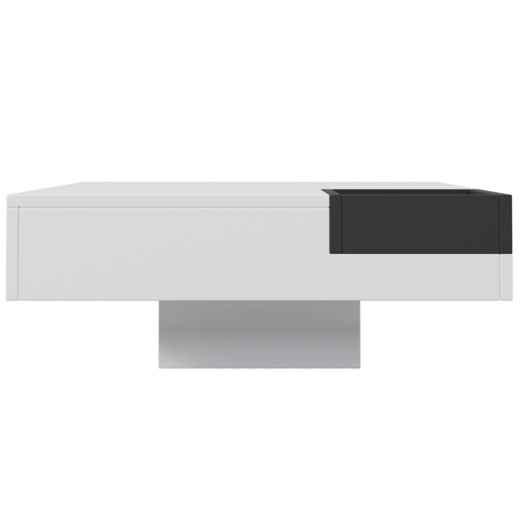 Tavolino da caffè LED bianco e nero con contenitore removibile 72×72×30 cm