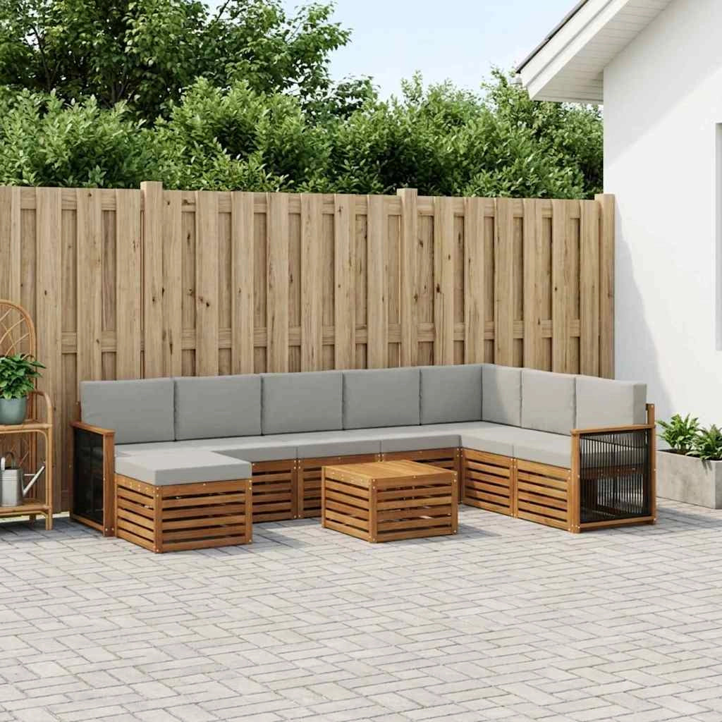 Set di divani da esterno 7 pz Naturale e Grigio Chiaro 3384742