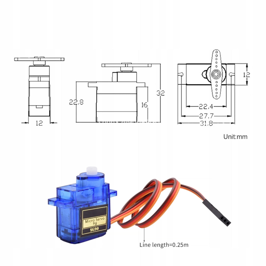Micro Servo Tower Pro SG90 9g – Precisione e Affidabilità | 180° Rotazione, 1.8 kg/cm