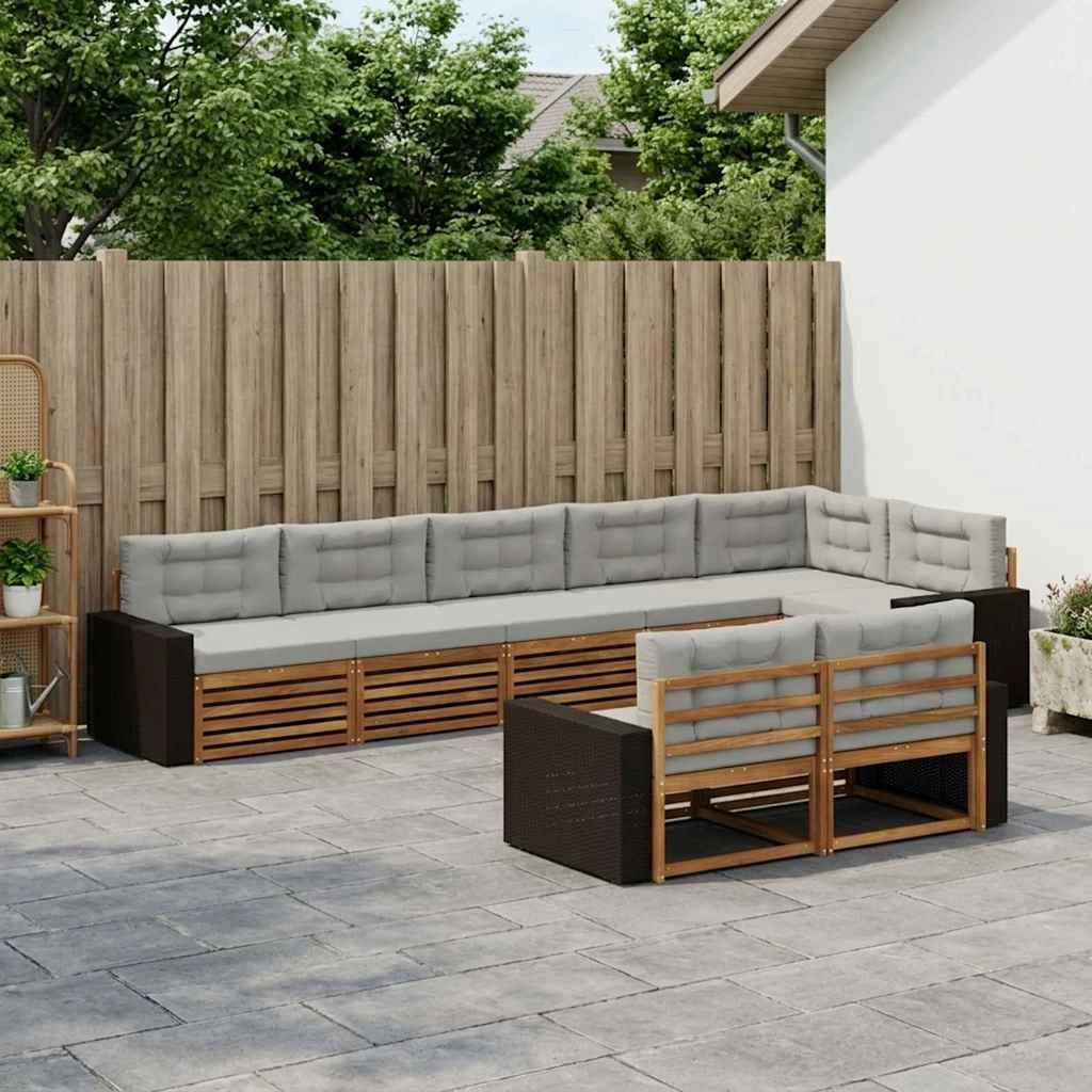 Set di divani da esterno 8 pz Naturale e Grigio Chiaro 3383514