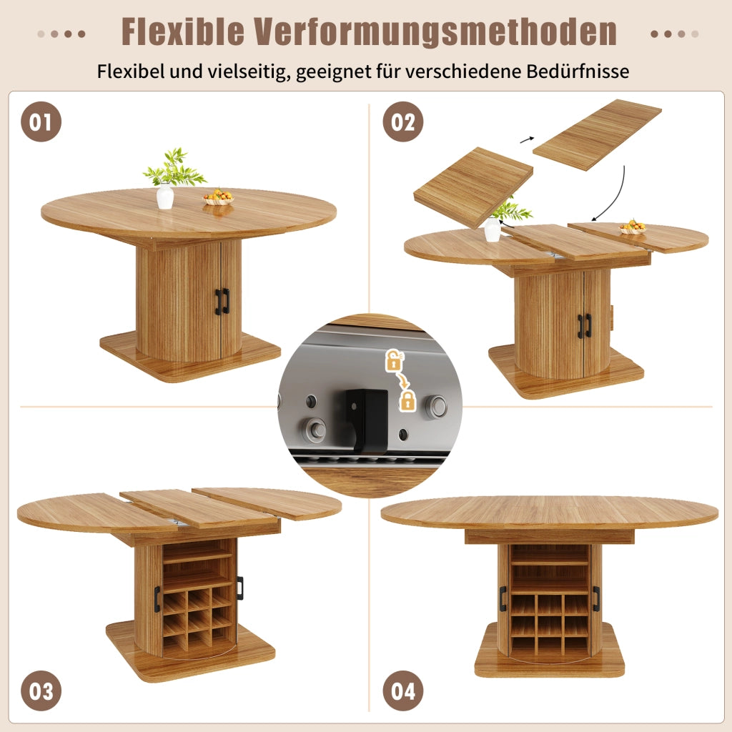 Tavolo allungabile con vano contenitore, in MDF e metallo, per cucina, marrone scuro, 118-158 × 118 × 76 cm