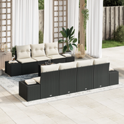 Set Divano da Giardino 8 Pezzi con Cuscini Nero Rattan Poli
