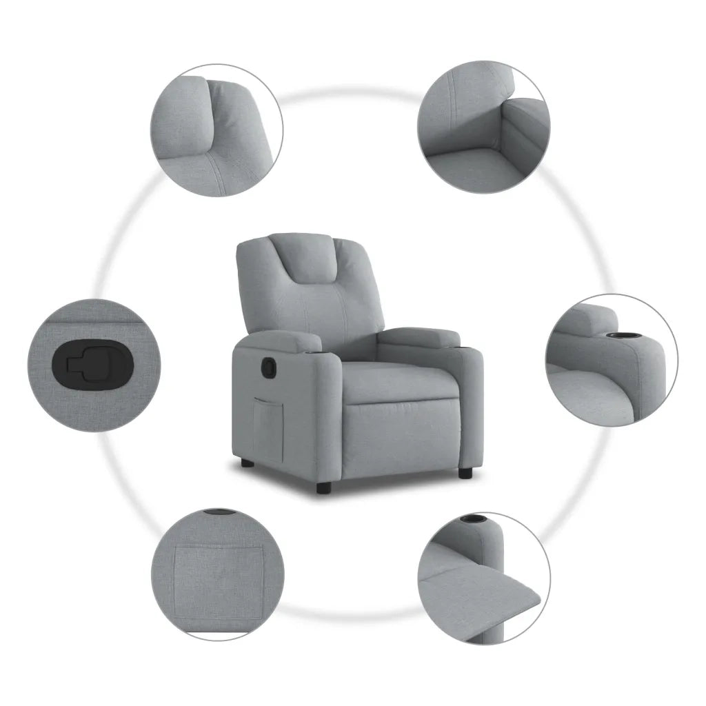Divano Sedia-Poltrona Reclinabile in Tessuto Grigio Chiaro 497620