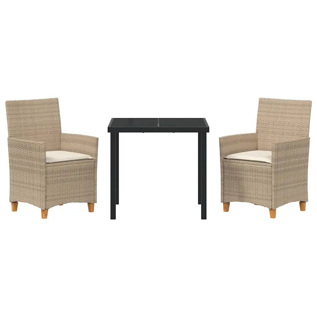Set da Pranzo per Giardino 3 pcs Beige polyrattan 3381079
