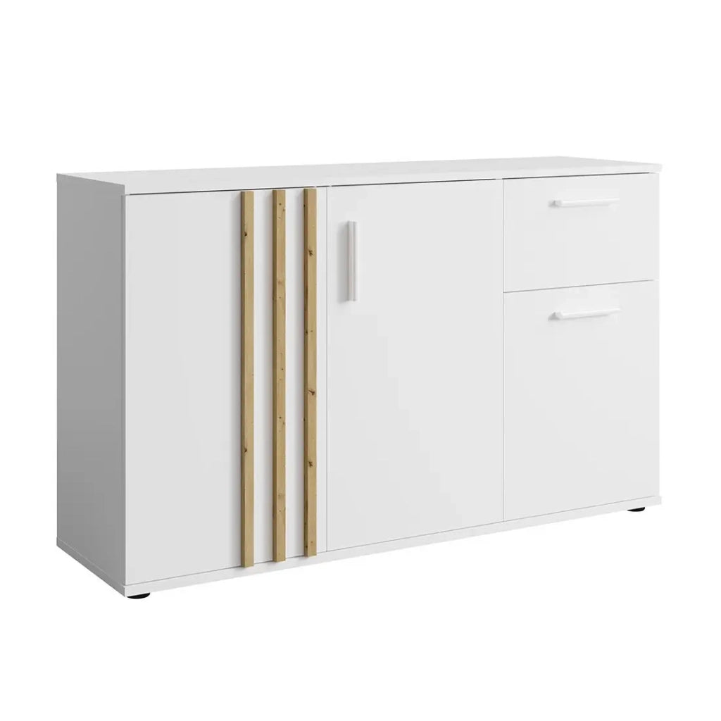 Cassettiera VARIA - 3 porte e 1 cassetto - Design moderno colore bianco e rovere artigianale