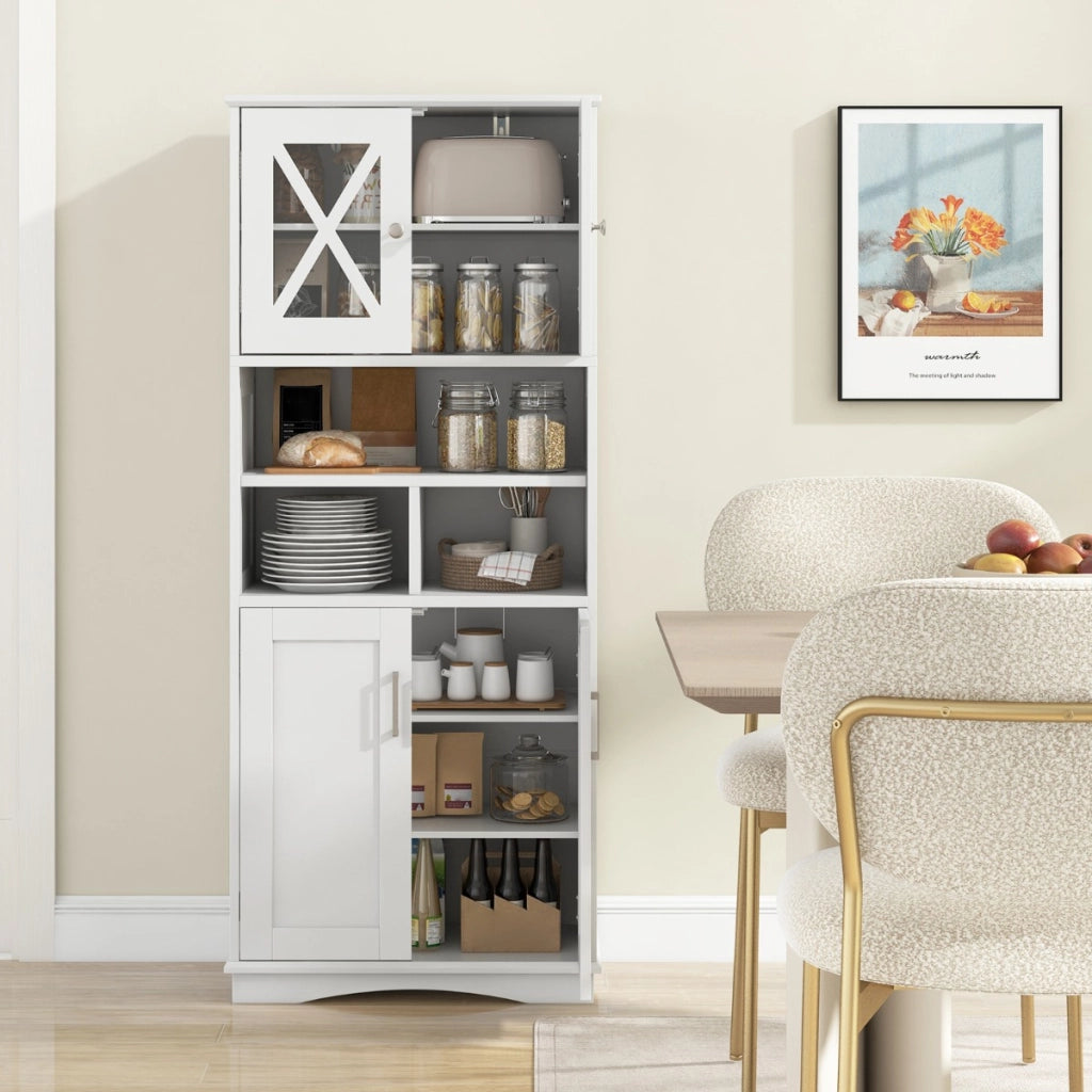 Armadio da bagno alto-Mobiletto da bagno con porte in acrilico e 3 cubi, Armadio da terra salvaspazio con ripiani regolabili Bianco