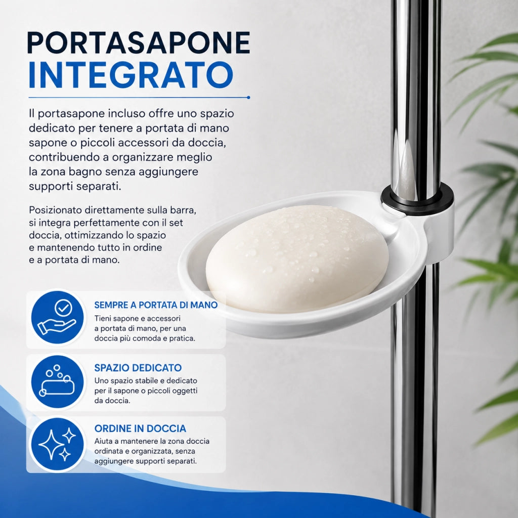 Saliscendi Bianco Silver 60 cm Doccino Portasapone Flessibile 150 cm 94419