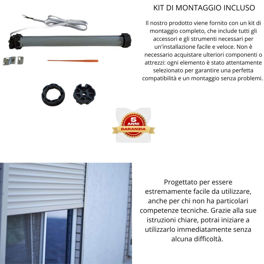 Motore Elettrico Tapparelle Avvolgibile Silenzioso 270W Kit Montaggio Completo Casa Ufficio Quantità: 1 Unita, NM: 20