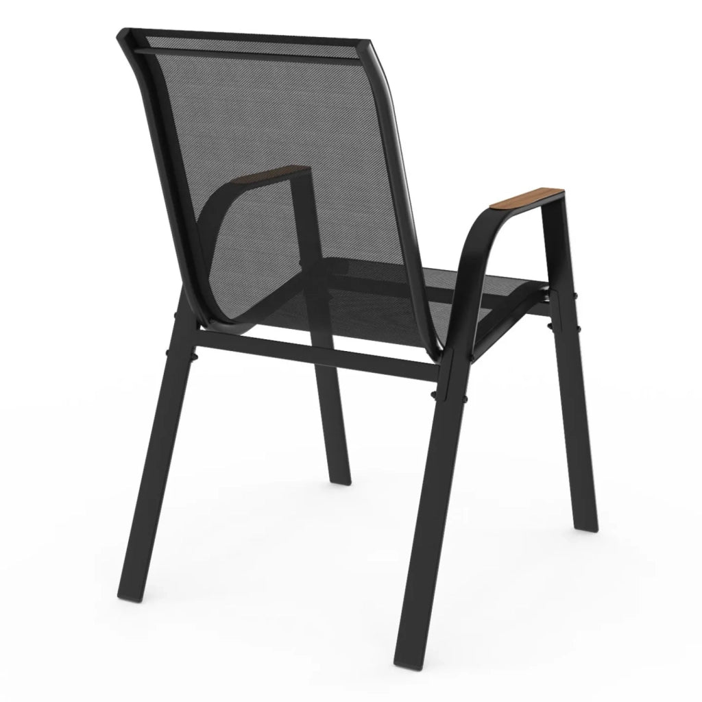 IDMarket - Set di 4 sedie da giardino impilabili NOUMEA in metallo e textilene, nero e legno
