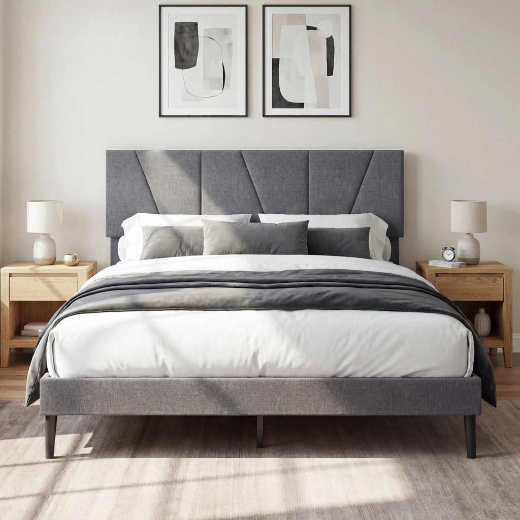 Struttura letto matrimoniale piattaforma silenziosa con testiera regolabile in altezza, Letto piattaforma rivestita in lino 160*200 cm Grigio scuro