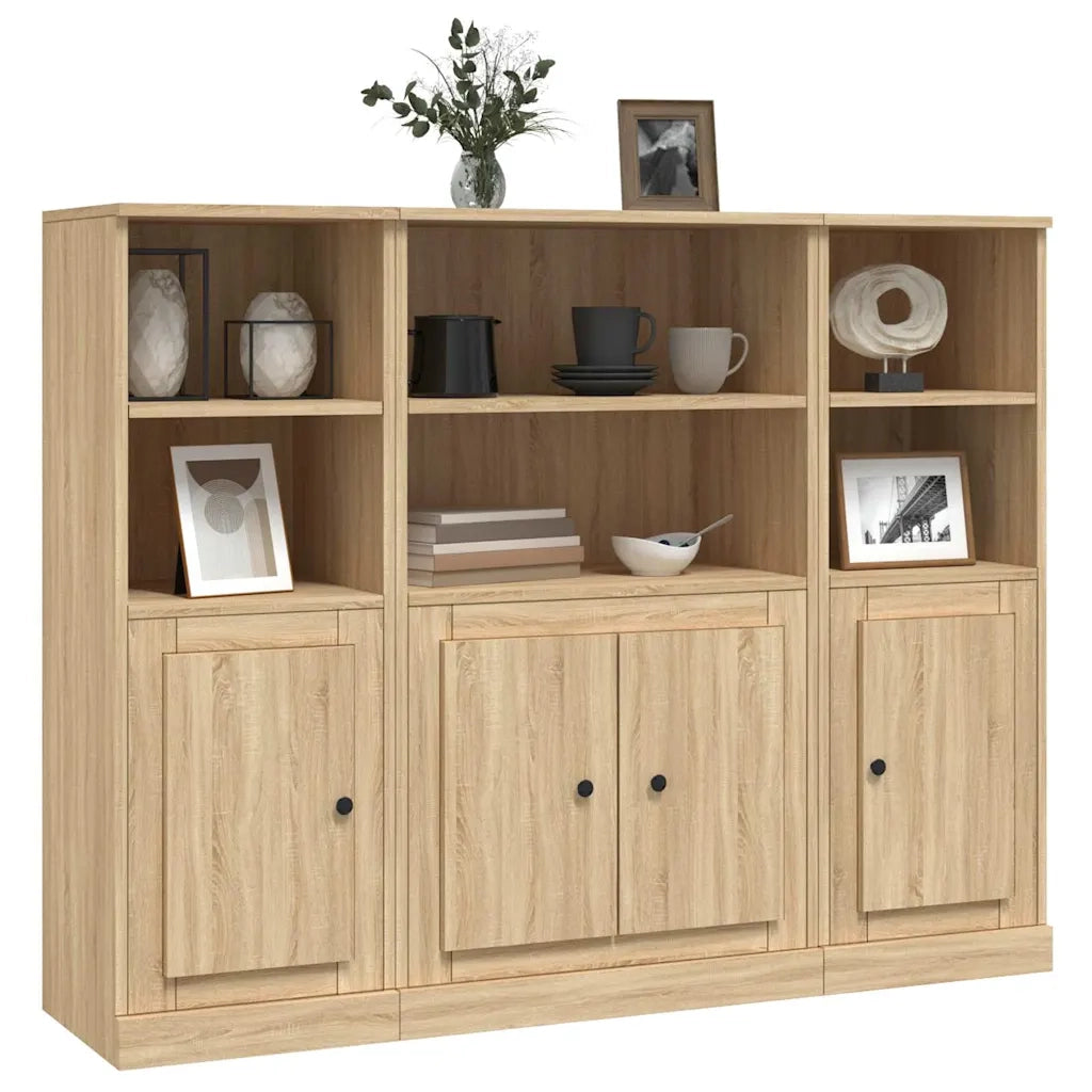 Credenze 3 pz | Madia | Buffet da pranzo | Armadio da pranzo Rovere Sonoma in Legno Multistrato