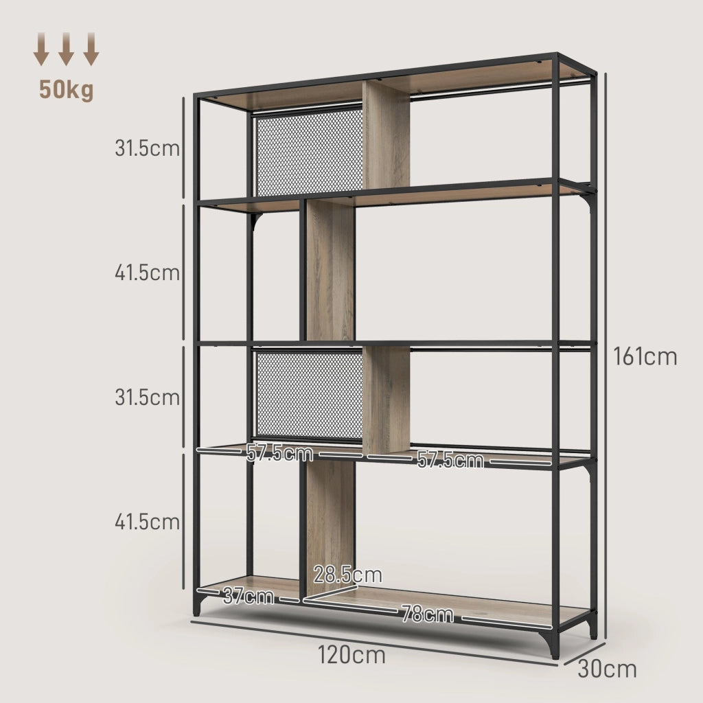 EasyComfort Scaffale Libreria Industriale a 5 Livelli con Porta Metallica, in Legno e Acciaio, 120x30x161 cm, Nero e Grigio
