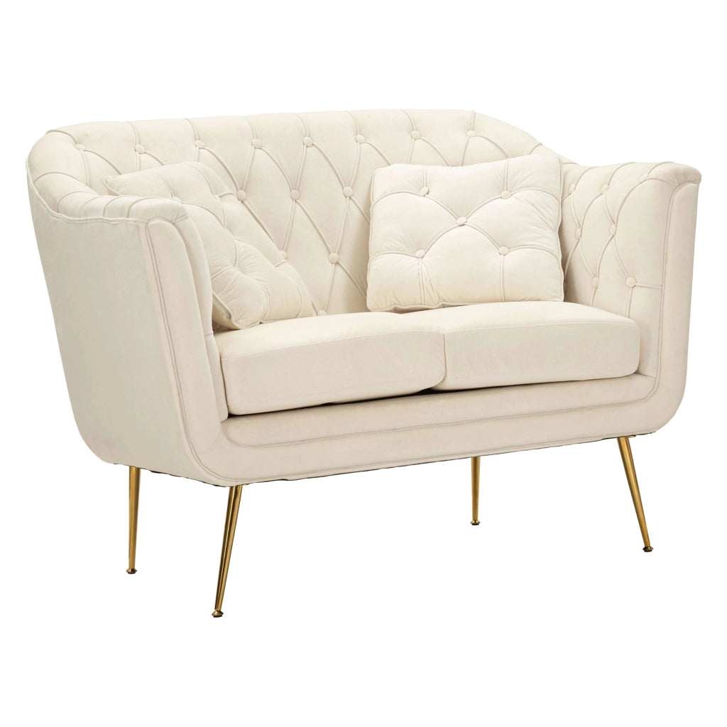 Diskit, Divano Fisso 2 Posti Effetto Velluto Trapuntato, 130x83x91h cm Bianco Crema
