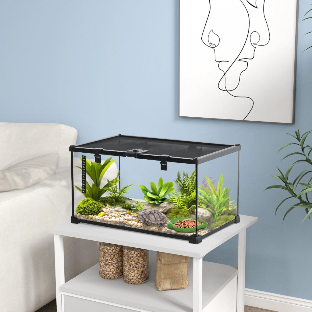 Terrario per Rettili ¨C Zephmum ¨C Nero Metallo Vetro 50x30x25 cm