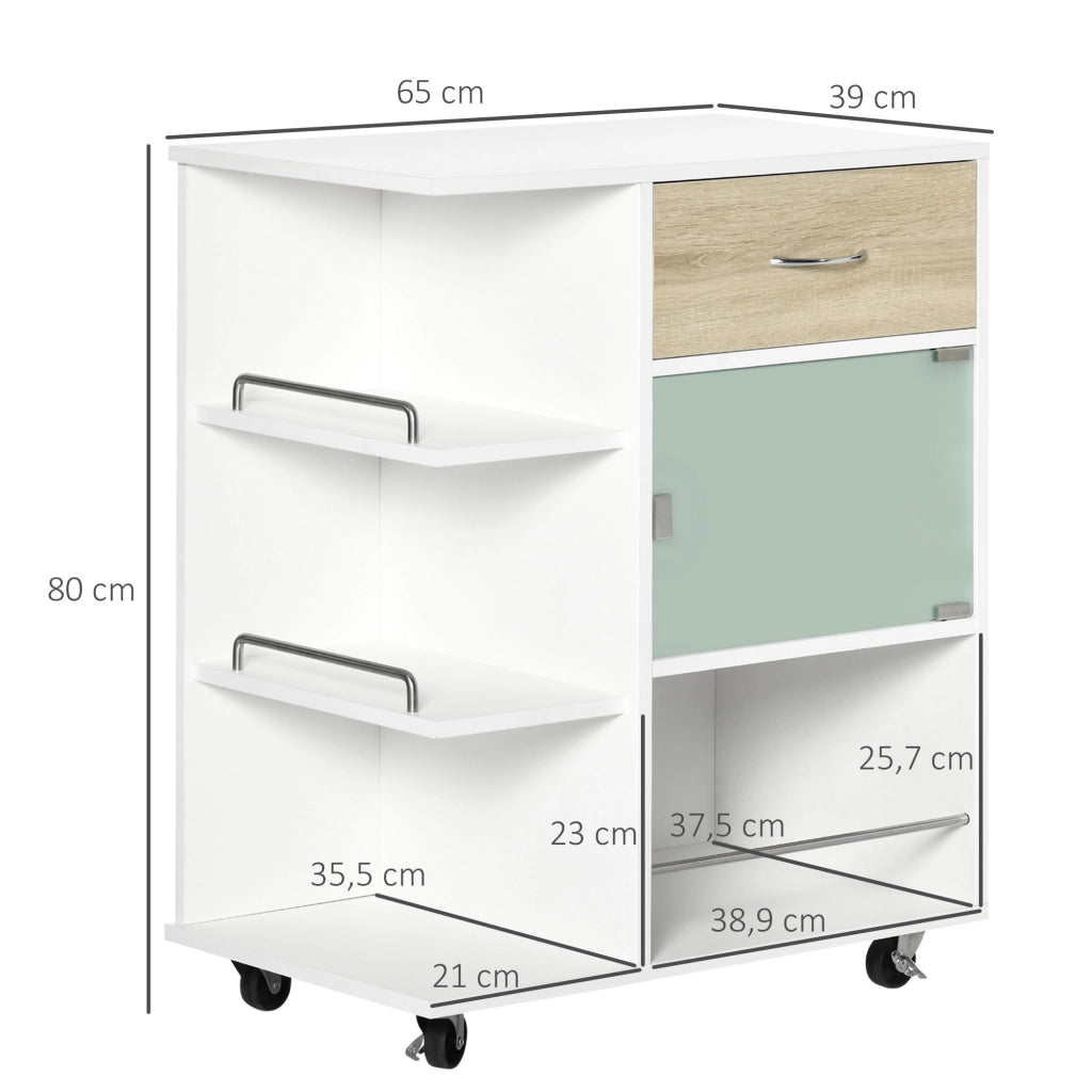 Carrello da cucina con cassetto e porta a vetro ¨C zephmum ¨C naturale 65x39x80 cm
