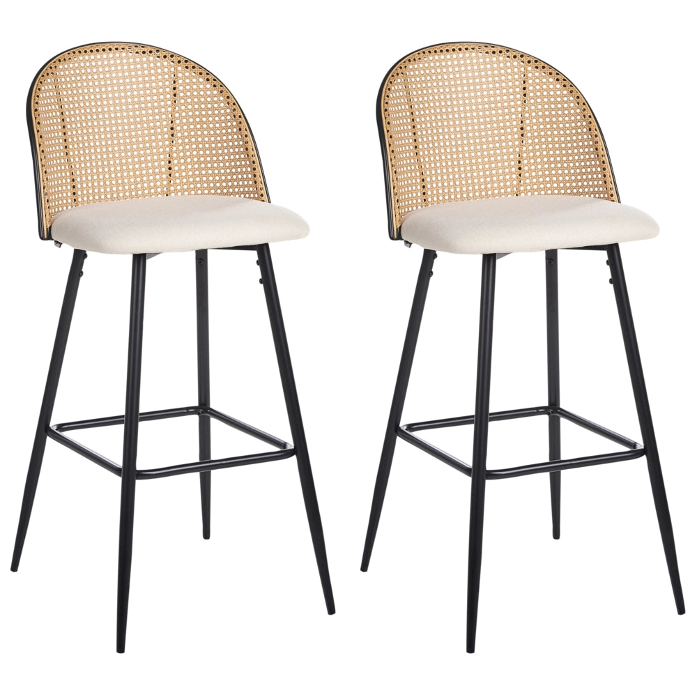 Set di 2 sgabelli da bar in metallo nero effetto legno con intreccio viennese stile retrò soggiorno