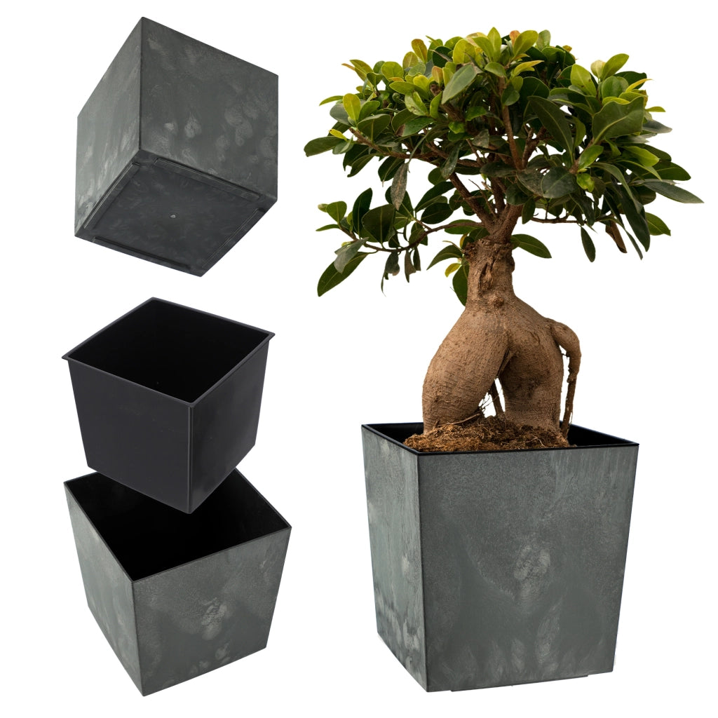 Vaso da fiori KADAX da 25 cm, copertura in plastica nera con inserto.